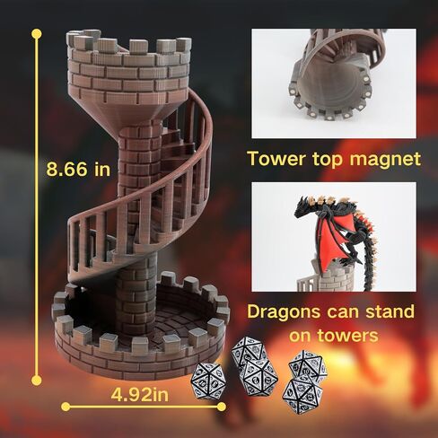 Wyvern Castle Dice Tower (مع 5 زهر متعدد السطوح وتنين) لألعاب الطاولة وألعاب D&D&RPG وديكور الطاولة المثالي والهدايا المفاجئة للحفلات (Red Black) in Kuwait