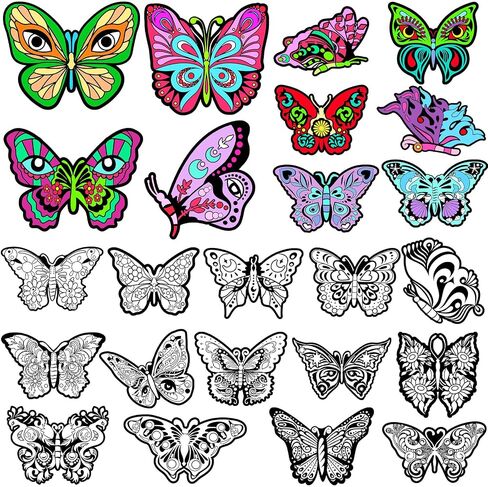 Motipuns 24 PCS Butterflies Velvet Coloring Color Fuzzy Color الخاص بك ملصقات DIY الخاصة بك للحرف اليدوية والفنون الحرف الحرف الحرف الحافظة. in Saudi Arabia