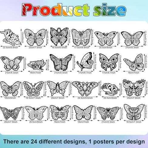Motipuns 24 PCS Butterflies Velvet Coloring Color Fuzzy Color الخاص بك ملصقات DIY الخاصة بك للحرف اليدوية والفنون الحرف الحرف الحرف الحافظة. in Saudi Arabia