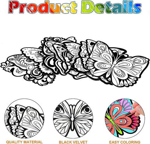 Motipuns 24 PCS Butterflies Velvet Coloring Color Fuzzy Color الخاص بك ملصقات DIY الخاصة بك للحرف اليدوية والفنون الحرف الحرف الحرف الحافظة. in Saudi Arabia