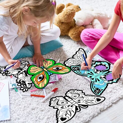 Motipuns 24 PCS Butterflies Velvet Coloring Color Fuzzy Color الخاص بك ملصقات DIY الخاصة بك للحرف اليدوية والفنون الحرف الحرف الحرف الحافظة. in Saudi Arabia