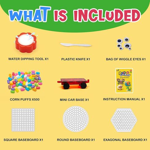 Kiditos Magic Puff Corn Building Kit – 3D Colorful Craft for Kids, DIY Art Set with Sticky Corn Pieces, Templates & Tools – Sensory, Educational & Mess-Free Play for Ages 3+ in Kuwait