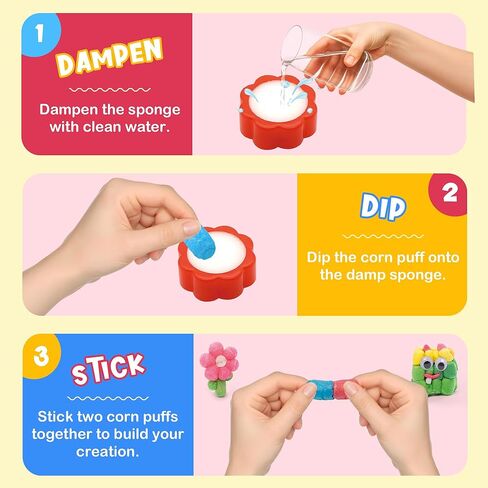 Kiditos Magic Puff Corn Building Kit – 3D Colorful Craft for Kids, DIY Art Set with Sticky Corn Pieces, Templates & Tools – Sensory, Educational & Mess-Free Play for Ages 3+ in Kuwait