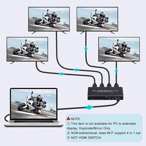 HDMI Splitter 1 in 2 Out, HDMI Splitter 1 x 2 Amplifier for Dual Duplicate Monitors Support 3D 4K@30HZ Full HD 1080P for Xbox PS4 Blu-Ray Player HDTV in Kuwait