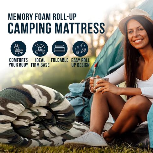 Foamma 4 '' X 26 '' X 64 '' Memory Foam Foam Foam Camouflage Camping Camping مع غطاء سحاب من الصوف الناعم ، قابلة للطي ومحمولة ، ريف ، خيمة ، سرير ضيوف ، في الهواء الطلق ، مرغوب معتمد in Saudi Arabia
