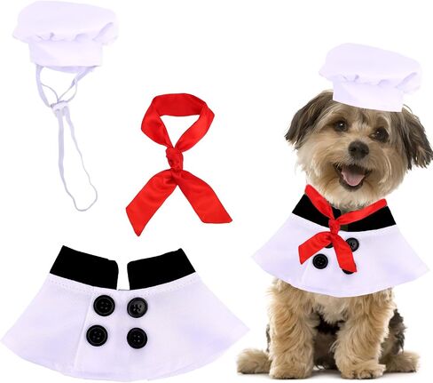 Dog Chef Costume Set, Cute Pet Apron Clothes Chef Hat with Red Tie Adjustable Culinary Outfit for Halloween & Special Occasions (Large) in Saudi Arabia