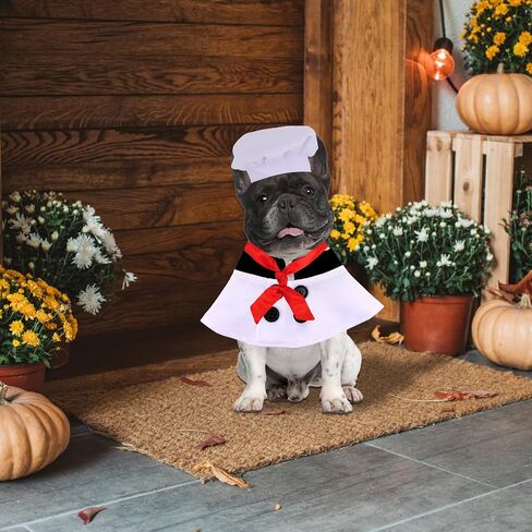 Dog Chef Costume Set, Cute Pet Apron Clothes Chef Hat with Red Tie Adjustable Culinary Outfit for Halloween & Special Occasions (Large) in Saudi Arabia