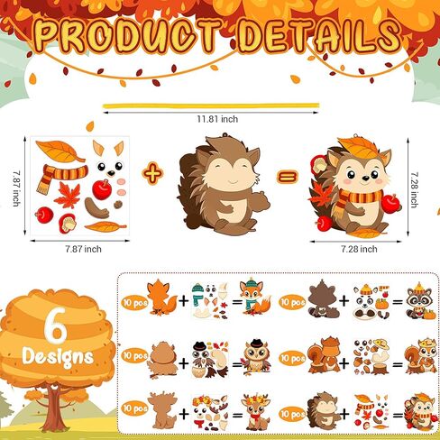 Epakh 60 Sets Fall Crafts for Kids Bulk Fall Arts and Crafts for Kids Make Your Own Autumn Animal Stickers DIY Autumn Hanging Ornaments Kits for Party Favors Home Classroom Activities in Saudi Arabia