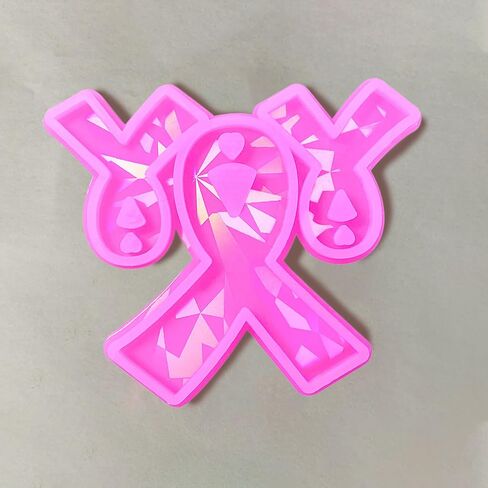 Ysqool Pink Ribbon Silicone Mold Holographic Breast Cancer Awareness Ribbon Keychain Mold with Hole for DIY Pendant Earrings Making Jewelry Casting Fondant Chocolate Cake Decoration in Saudi Arabia