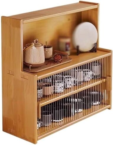 Bookcase Wooden Desktop Bookshelf with Push Pull Sliding Tempered Glass Doors, Adjustable Small Bookshelf, Freestanding Desk Storage Organiser for Office Home Modern(Cherry Wood Colour) in Kuwait