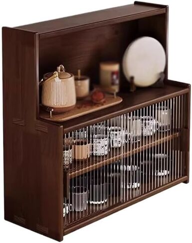 Bookcase Wooden Desktop Bookshelf with Push Pull Sliding Tempered Glass Doors, Adjustable Small Bookshelf, Freestanding Desk Storage Organiser for Office Home Modern(Cherry Wood Colour) in Kuwait