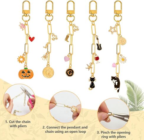 Jongdari 152PCS DIY Keychain Making Kit ، Make Charm Making Supplies مع 50 مقاطع سحر سلسلة مفاتيح ، 10 مقاطع معدنية ، روابط سلسلة موسعة 1 متر ، كماشة - الذهب - الذهب in Kuwait