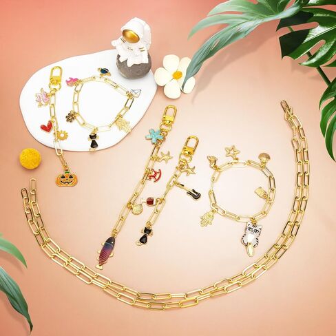 Jongdari 152PCS DIY Keychain Making Kit ، Make Charm Making Supplies مع 50 مقاطع سحر سلسلة مفاتيح ، 10 مقاطع معدنية ، روابط سلسلة موسعة 1 متر ، كماشة - الذهب - الذهب in Kuwait