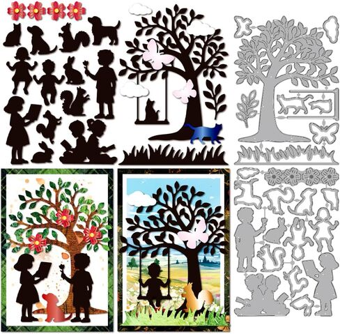 MAYJOYDIY Friends Tree Metal Die Cuts Squirrel Cat Dog Cutting Dies Tree Butterfly Swing Embossing Stencils Scrapbooking Tool for DIY Scrapbooking Craft Card Making Album Gift Decor in Saudi Arabia