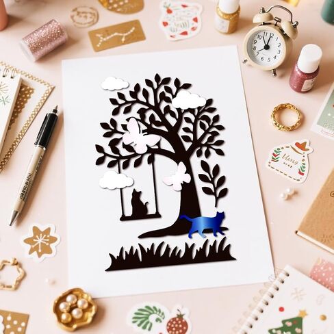 MAYJOYDIY Friends Tree Metal Die Cuts Squirrel Cat Dog Cutting Dies Tree Butterfly Swing Embossing Stencils Scrapbooking Tool for DIY Scrapbooking Craft Card Making Album Gift Decor in Saudi Arabia