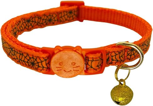 2 Pack Halloween Prepanway Cat ، مع تصميم الويب العنكبوت ، وربع السلامة وجرس قابلة للإزالة من الياقات القطنية ، قابلة للتعديل من 7.5 إلى 12.5 بوصة (Orange & Black) in Saudi Arabia