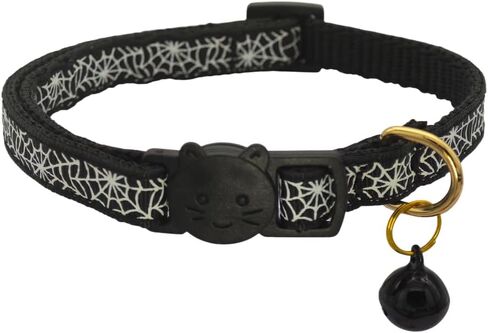 2 Pack Halloween Prepanway Cat ، مع تصميم الويب العنكبوت ، وربع السلامة وجرس قابلة للإزالة من الياقات القطنية ، قابلة للتعديل من 7.5 إلى 12.5 بوصة (Orange & Black) in Saudi Arabia