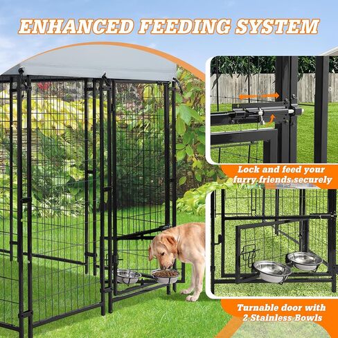Playpen الكلب الكلب الكبير في الهواء الطلق - 8 × 4 × 6 قدمًا ملحومة من الصلب الصلب ، قفص قفص قفص مع سقف مقاوم للأشعة فوق البنفسجية وقفل آمن للدجاج ، والأرانب ، والثعلب في حديقة الفناء الفناء in Saudi Arabia