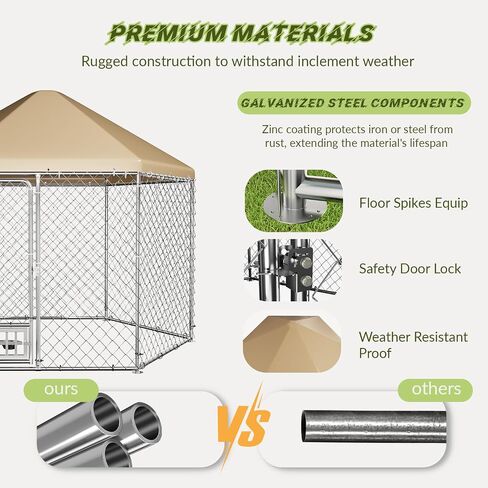 Outdoor Dog Kennel with Roof, Large Dog Kennel Outdoor with Rotating Feeding Bowls,Heavy Duty Hexagonal Dog Pens Outside for Backyard (9.3x9.3x8.1 FT) in Saudi Arabia