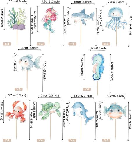 RSSTARXI 40 Pack Ocean Animal Cupcake Topcake Cartoon Cartoon Heyffish Mermaid Cupcake تختار تحت سطح البحر زينة كب كيك للاستحمام الطفل ديكورات كعكة عيد ميلاد الأطفال in Kuwait