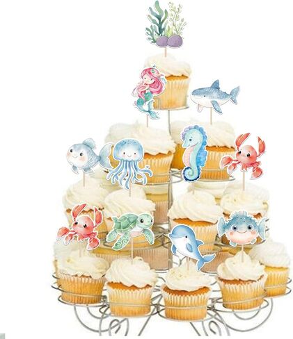 RSSTARXI 40 Pack Ocean Animal Cupcake Topcake Cartoon Cartoon Heyffish Mermaid Cupcake تختار تحت سطح البحر زينة كب كيك للاستحمام الطفل ديكورات كعكة عيد ميلاد الأطفال in Kuwait