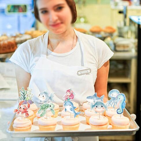 RSSTARXI 40 Pack Ocean Animal Cupcake Topcake Cartoon Cartoon Heyffish Mermaid Cupcake تختار تحت سطح البحر زينة كب كيك للاستحمام الطفل ديكورات كعكة عيد ميلاد الأطفال in Kuwait