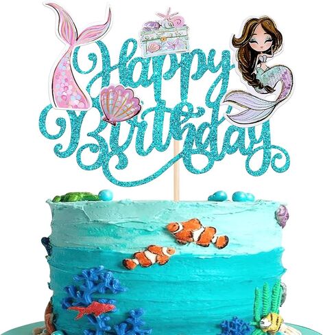 RSSTARXI 40 Pack Ocean Animal Cupcake Topcake Cartoon Cartoon Heyffish Mermaid Cupcake تختار تحت سطح البحر زينة كب كيك للاستحمام الطفل ديكورات كعكة عيد ميلاد الأطفال in Kuwait