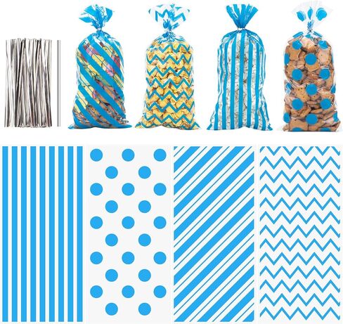 120 حزمة 10.6x5.1 بوصة السيلوفان أكياس مع العلاقات - بولكا ووردي خطوط الحلوى الهدايا لأكياس عيد ميلاد ، وفضل حفلات الزفاف ، لوازم التعبئة للوجبات الخفيفة in Kuwait