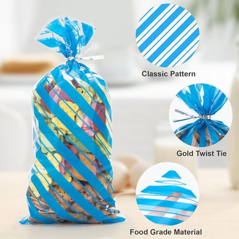 120 حزمة 10.6x5.1 بوصة السيلوفان أكياس مع العلاقات - بولكا ووردي خطوط الحلوى الهدايا لأكياس عيد ميلاد ، وفضل حفلات الزفاف ، لوازم التعبئة للوجبات الخفيفة in Kuwait