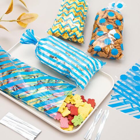 120 حزمة 10.6x5.1 بوصة السيلوفان أكياس مع العلاقات - بولكا ووردي خطوط الحلوى الهدايا لأكياس عيد ميلاد ، وفضل حفلات الزفاف ، لوازم التعبئة للوجبات الخفيفة in Kuwait