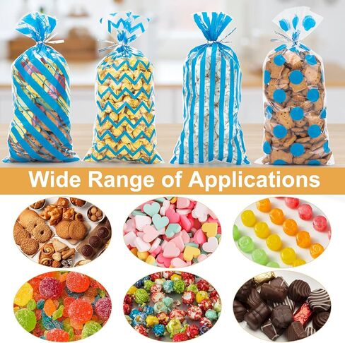 120 حزمة 10.6x5.1 بوصة السيلوفان أكياس مع العلاقات - بولكا ووردي خطوط الحلوى الهدايا لأكياس عيد ميلاد ، وفضل حفلات الزفاف ، لوازم التعبئة للوجبات الخفيفة in Kuwait