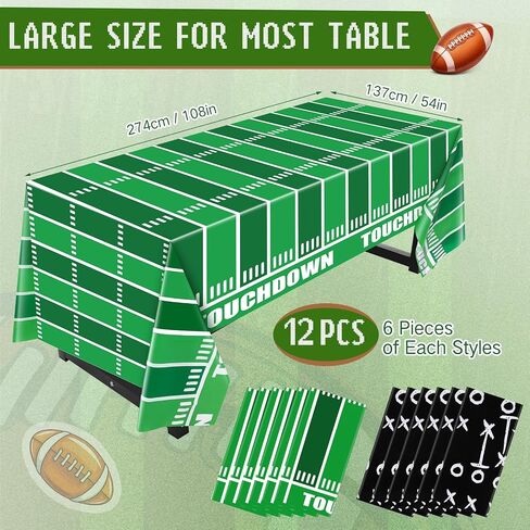12 Pcs Football Disposable Tablecloth Party Decorations Plastic Touchdown Table Cover 54 x 108'' for Football Party Birthday Stadium Rugby Game Day(Classic) in Saudi Arabia