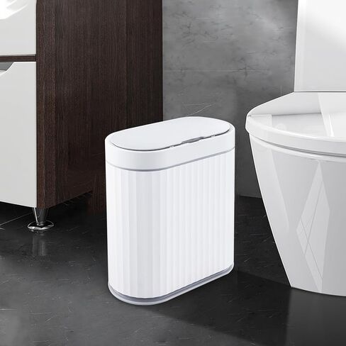 Motion Sensor Trash Can - ELPHECO 9.5 litres Waterproof Motion Sensor Trash Can, 2.5 Gallon Bathroom Trash Can, Garbage Bin for Kitchen and Office Use, White with Golden Trim in Kuwait