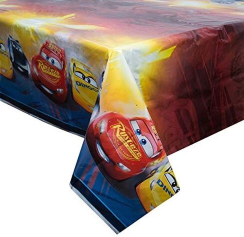 Unique Disney Cars Birthday Party Supplies Bundle Pack Includes 2 Plastic Table Cover 54" x 84" and 1 Dinosaur Sticker Sheet in Saudi Arabia