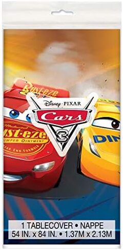 Unique Disney Cars Birthday Party Supplies Bundle Pack Includes 2 Plastic Table Cover 54" x 84" and 1 Dinosaur Sticker Sheet in Saudi Arabia