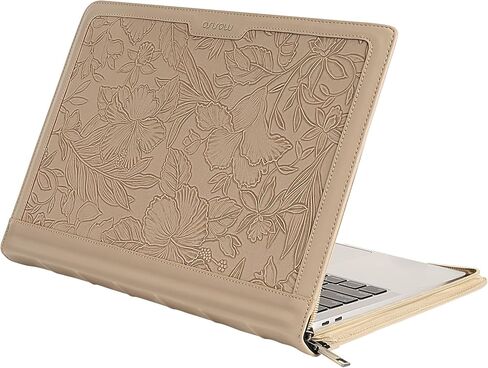 MOSISO Laptop Sleeve Case Compatible with MacBook Air 13.6 inch 2025-2022 M4 M3 M2/Air 13 2022-2018 M1/Pro 13 2024-2016 M2 M1,Embossed Retro Hibiscus PU Leather Vintage Portfolio Cover, Camel in Saudi Arabia