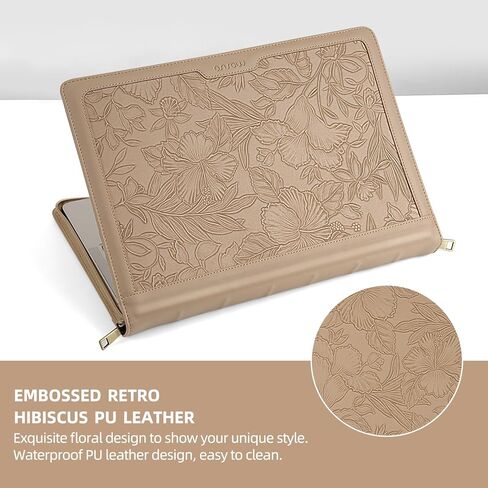 MOSISO Laptop Sleeve Case Compatible with MacBook Air 13.6 inch 2025-2022 M4 M3 M2/Air 13 2022-2018 M1/Pro 13 2024-2016 M2 M1,Embossed Retro Hibiscus PU Leather Vintage Portfolio Cover, Camel in Saudi Arabia