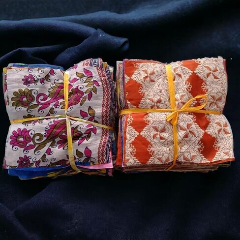 Vintage Indian 25 Pc Recycled Silk Sari Remnants, Floral, Multicolor Fabrics Crafts Sari Silk Fabric Squares Saree Craft Material Home Decor Fabric for Quilting Sewing in Saudi Arabia
