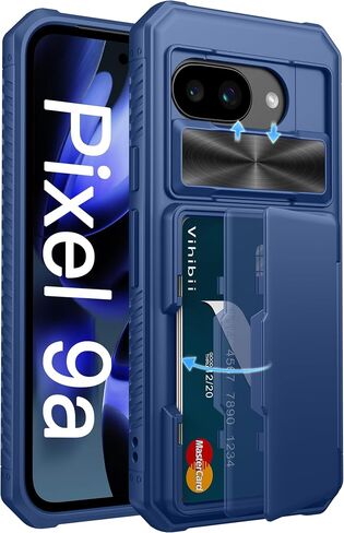 Vihibii for iPhone 13 Pro Case with Card Holder (4 Cards) [RFID Blocking] & Slide Camera Cover, Military Grade Drop Protection, Rugged Hard Back & Silicone Edge Wallet Phone Cover 5G 6.1" 2021, Black in Saudi Arabia