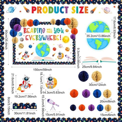 Pasimy Space Classroom Decorations Reading Will Take You Everywhere Bulletin Board Decorations with 3D Honeycomb Ball Galaxy Book Paper Cutouts for Library Back to School Classroom Chalkboard Decor in Saudi Arabia