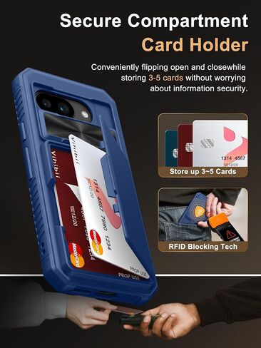 Vihibii for iPhone 13 Pro Case with Card Holder (4 Cards) [RFID Blocking] & Slide Camera Cover, Military Grade Drop Protection, Rugged Hard Back & Silicone Edge Wallet Phone Cover 5G 6.1" 2021, Black in Saudi Arabia