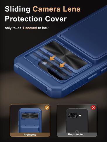 Vihibii for iPhone 13 Pro Case with Card Holder (4 Cards) [RFID Blocking] & Slide Camera Cover, Military Grade Drop Protection, Rugged Hard Back & Silicone Edge Wallet Phone Cover 5G 6.1" 2021, Black in Saudi Arabia