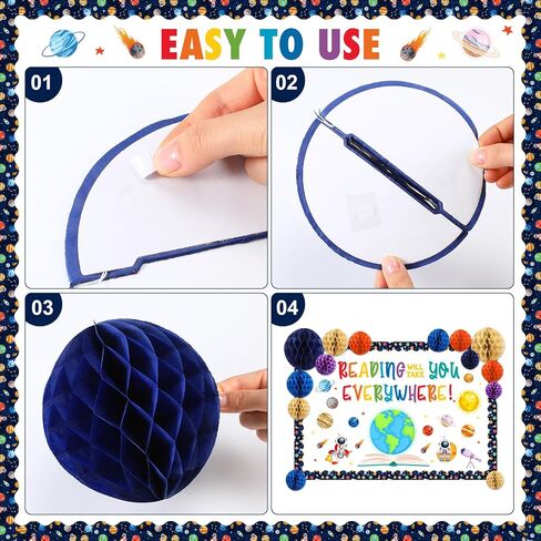 Pasimy Space Classroom Decorations Reading Will Take You Everywhere Bulletin Board Decorations with 3D Honeycomb Ball Galaxy Book Paper Cutouts for Library Back to School Classroom Chalkboard Decor in Saudi Arabia