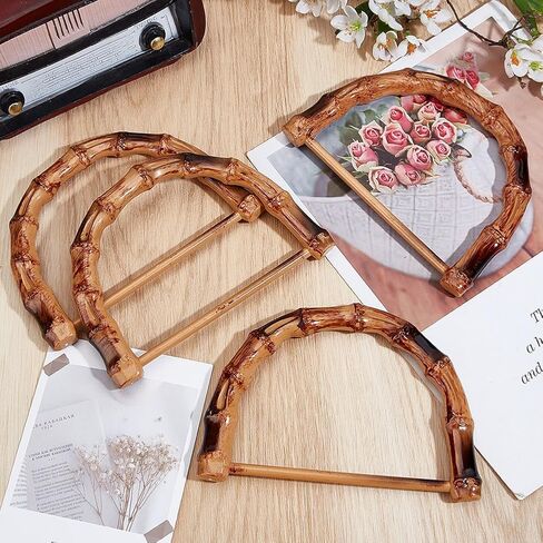 Beebeecraft 4Pcs D Shaped Bag Handles ABS Plastic Imitation Bamboo Purse Handles for Bag Beach Bag Handbags Straw Bag Purse Handles Crafting in Saudi Arabia