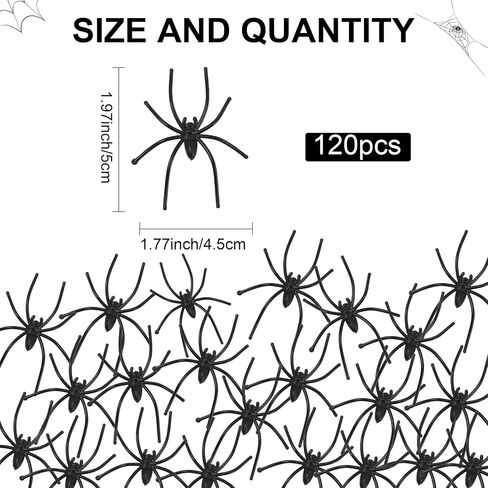 Plastic Spiders, 120 PCS Halloween Fake Spider Decorations, 4 Colors Small Realistic Spiders Toy Prank Props for Halloween Home Party Favors Haunted House April Fool's Day Decor Supplies 2 x 1.8 In in Saudi Arabia