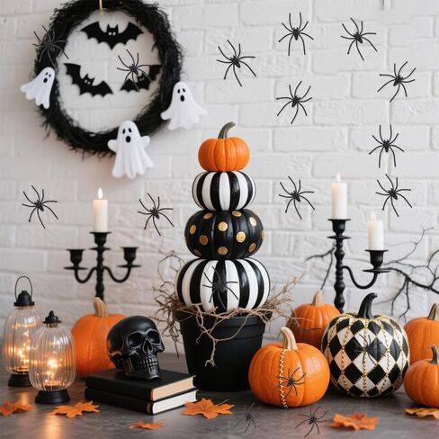 Plastic Spiders, 120 PCS Halloween Fake Spider Decorations, 4 Colors Small Realistic Spiders Toy Prank Props for Halloween Home Party Favors Haunted House April Fool's Day Decor Supplies 2 x 1.8 In in Saudi Arabia