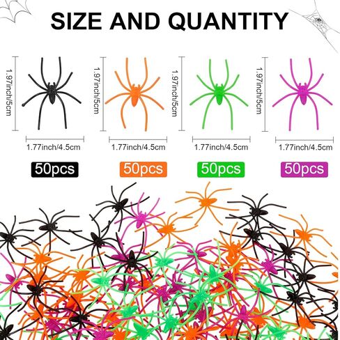 Plastic Spiders, 120 PCS Halloween Fake Spider Decorations, 4 Colors Small Realistic Spiders Toy Prank Props for Halloween Home Party Favors Haunted House April Fool's Day Decor Supplies 2 x 1.8 In in Saudi Arabia