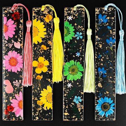 4pcs Pressed Flower Bookmark Pretty Floral Bookmark Durable Handmade Dried Flower Bookmarks for Women Reading Gift (Style B) in Kuwait