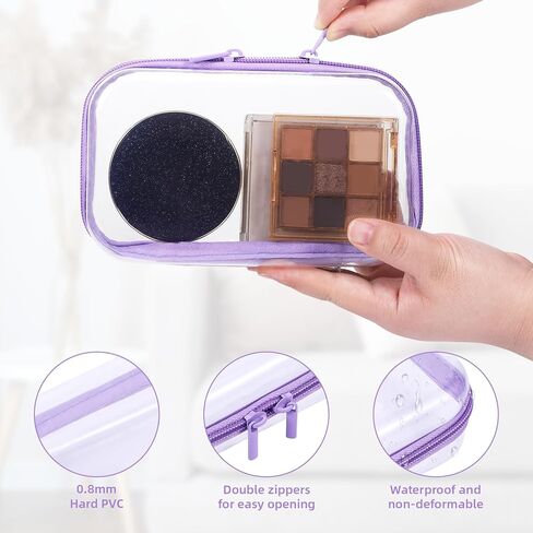 4 Pcs Clear Hard Shell Zipper Case, Transparent Hard Clear Zipper Case, Medium Portable Travel Makeup Bag Organizer Bin for Pencil Cosmetics Building Blocks Puzzles(4Colors) in Kuwait