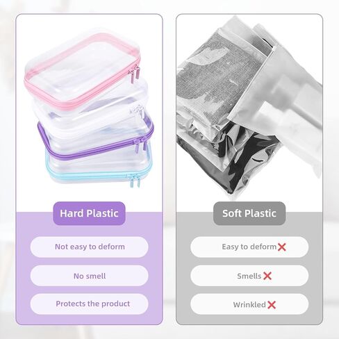 4 Pcs Clear Hard Shell Zipper Case, Transparent Hard Clear Zipper Case, Medium Portable Travel Makeup Bag Organizer Bin for Pencil Cosmetics Building Blocks Puzzles(4Colors) in Kuwait
